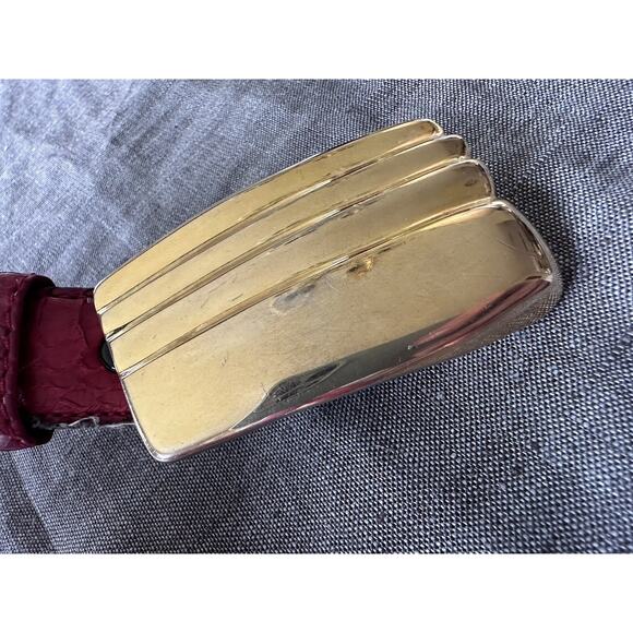 Vintage Kathy young Belt signed solid brass Buckle abstract art Red Snake Skin M - Picture 14 of 16